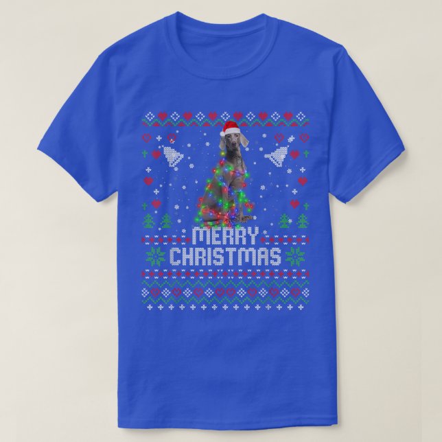 Weimaraner Santa Hat Hund Julgran Ljus Hol T Shirt (Design framsida)