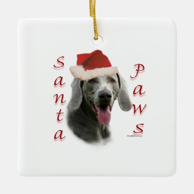 Weimaraner Santa Tassar Julgransprydnad Keramik (Framsida)
