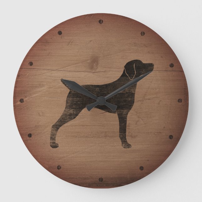 Weimaraner Silhouette Rustic Stor Klocka (Framsida)
