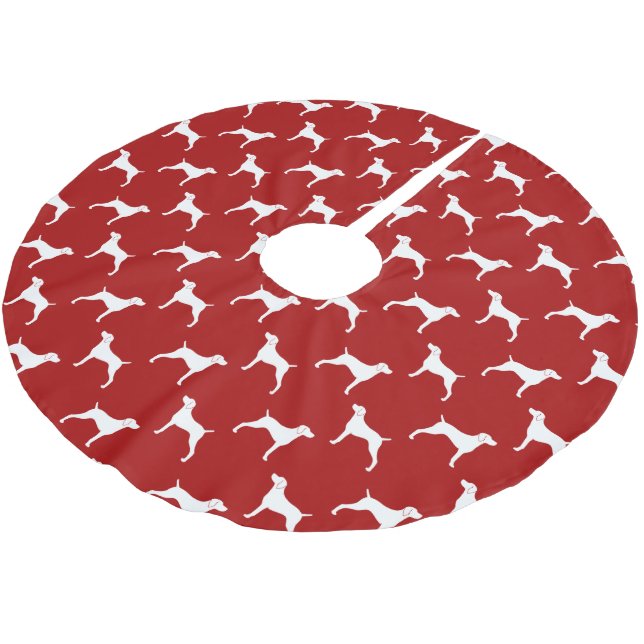 Weimaraner Silhuett Mönster Röd Julgransmatta Borstad Polyester (Vinklad)