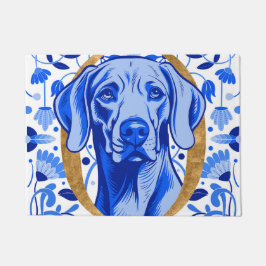 Weimaraner som tittar genom bokstaven "O" i Guld