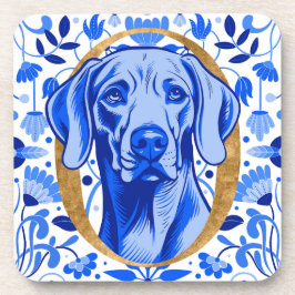 Weimaraner som tittar genom bokstaven "O" i Guld Underlägg