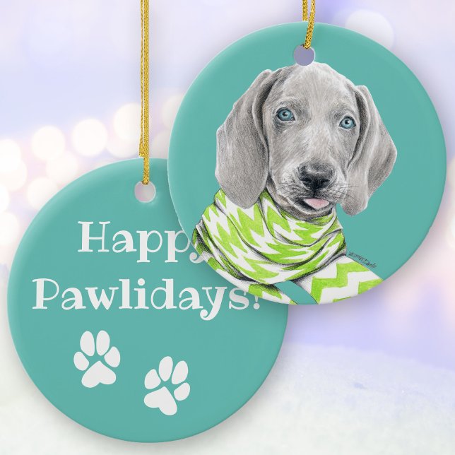 Weimaraner söt valp med scarf Hund porträtt art Julgransprydnad Keramik (Skapare uppladdad)