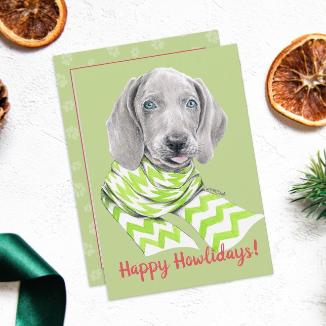 Weimaraner söt valp med scarf Hund porträtt art Julkort (Skapare uppladdad)