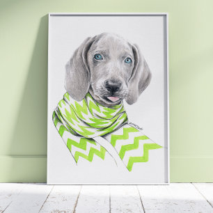 Weimaraner söt valp med scarf Hund porträtt art Poster