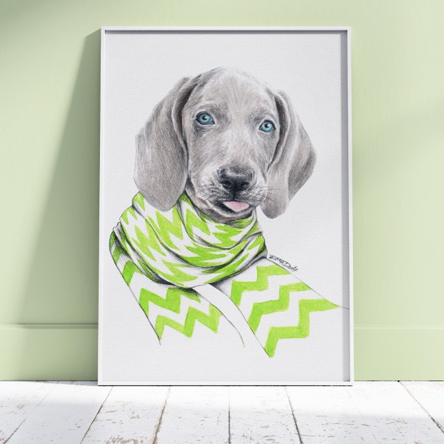 Weimaraner söt valp med scarf Hund porträtt art Poster (Skapare uppladdad)