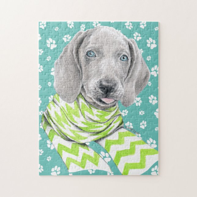 Weimaraner söt valp med scarf Hund porträtt art Pussel (Vertikal)