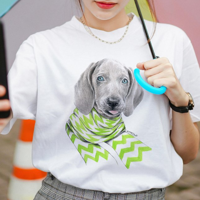 Weimaraner söt valp med scarf Hund porträtt art T Shirt (Skapare uppladdad)