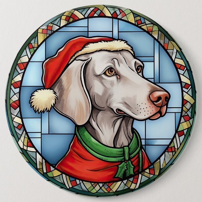 Weimaraner Stached Glass jul Knapp (Framsida)