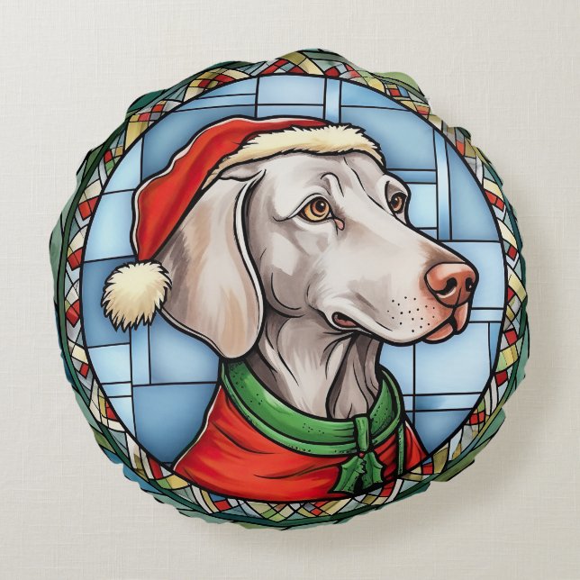Weimaraner Stached Glass jul Rund Kudde (Baksidan)