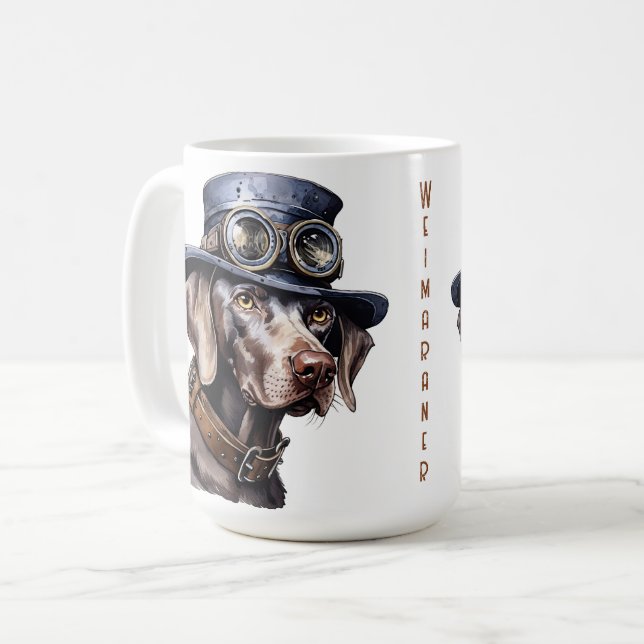 Weimaraner Steampunk Hund Kaffemugg (Framsida vänster)