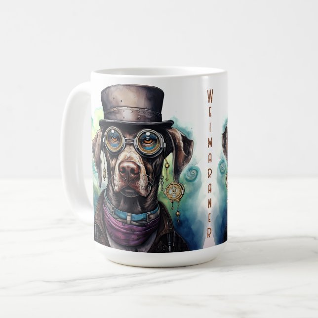 Weimaraner Steampunk Hund Kaffemugg (Framsida vänster)