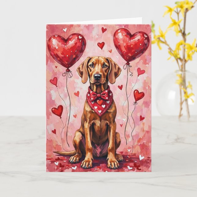 Weimaraner Valentine Dog Sitting with Hearts Red Kort (Gul blomma)