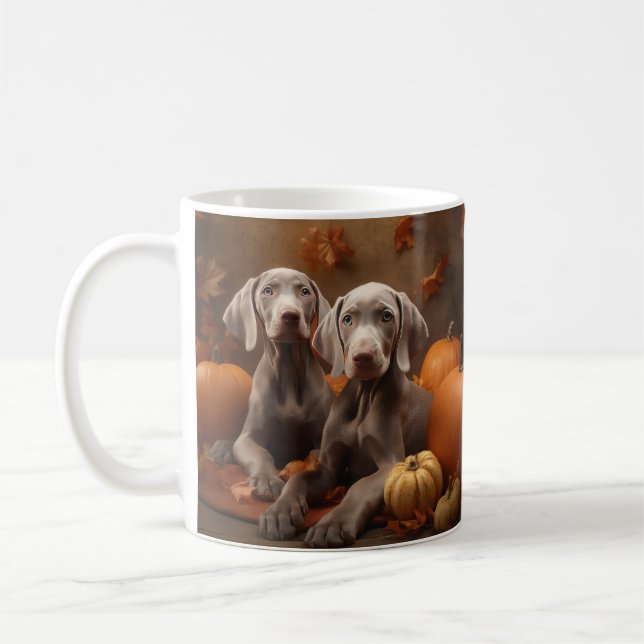 Weimaraner Valp Höstglädje Pumpa Kaffemugg (Vänster)