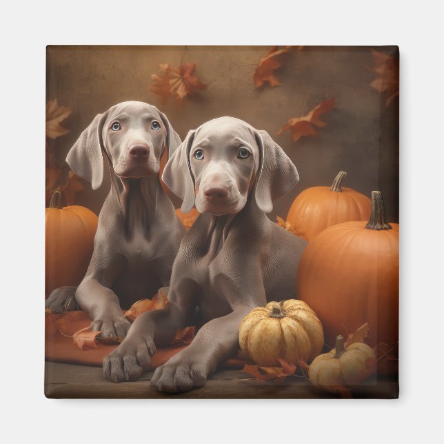 Weimaraner Valp Höstglädje Pumpa Magnet (Framsidan)
