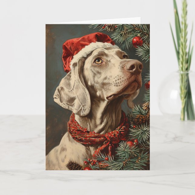 Weimaraner-vintagens personlig jul helgkort (Framsida)