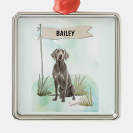 Weimaraner Watercolor Personalized Dog Julgransprydnad Metall