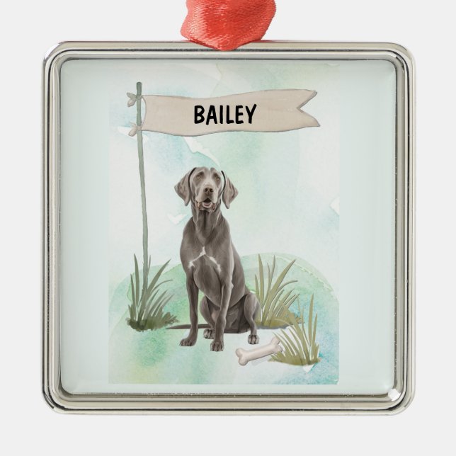 Weimaraner Watercolor Personalized Dog Julgransprydnad Metall (Framsidan)