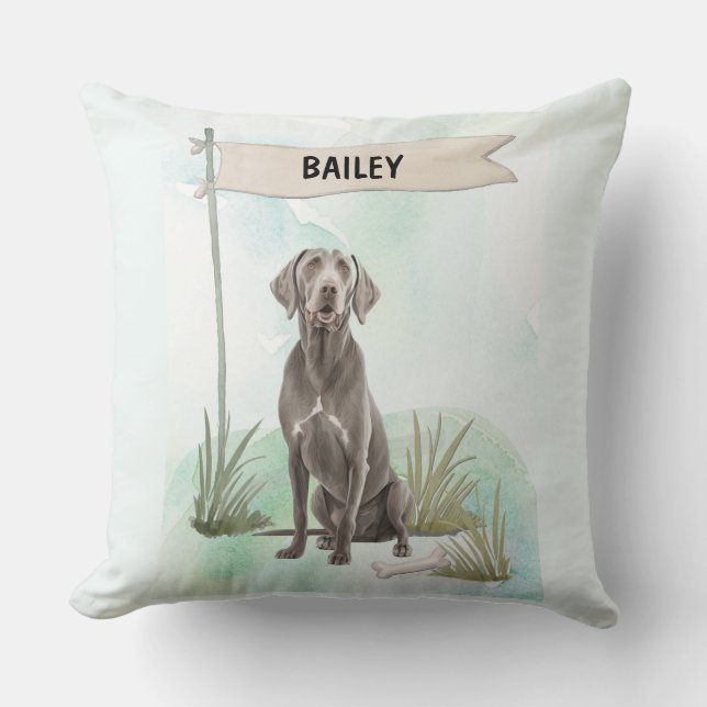 Weimaraner Watercolor Personalized Dog Kudde (Framsida)