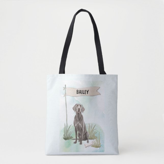 Weimaraner Watercolor Personalized Dog Tygkasse (Framsida)
