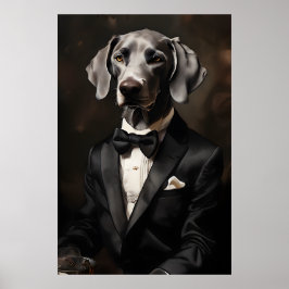 Weimaraner Wearing a Tuxedo Bläck Lodrät Poster