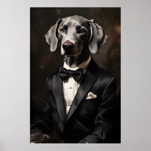 Weimaraner Wearing a Tuxedo Bläck Lodrät Poster