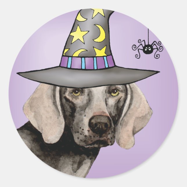 Weimaraner Witch Runt Klistermärke (Framsida)