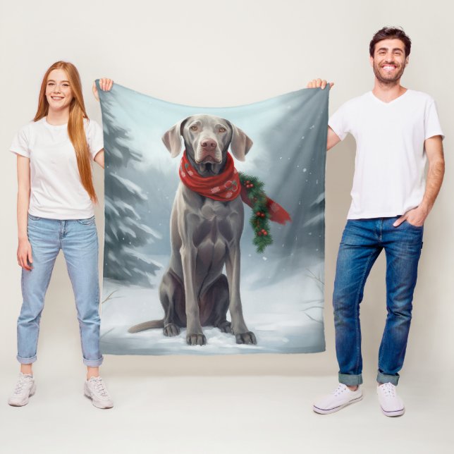 Weimaranerhund i snö jul fleecefilt (På plats)