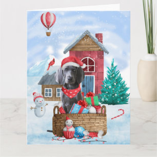 Weimaranerhund i snö Jul Hundhus Kort