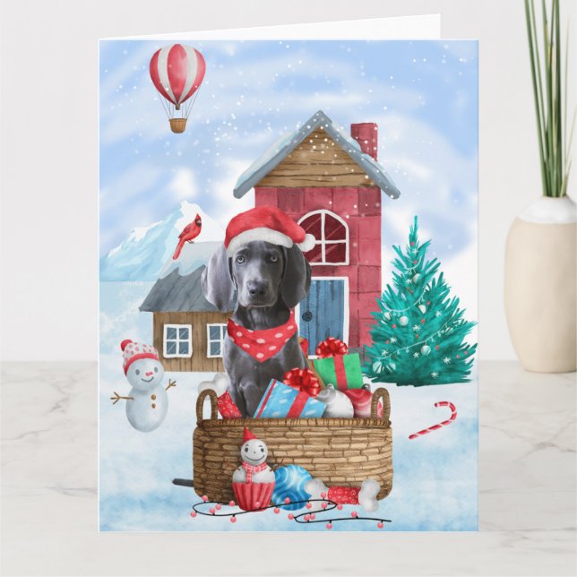 Weimaranerhund i snö Jul Hundhus Kort (Framsida)