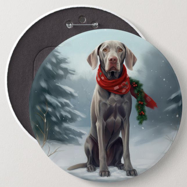 Weimaranerhund i snö jul knapp (Framsida & baksida)