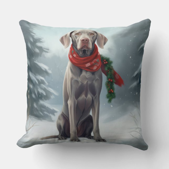 Weimaranerhund i snö jul kudde (Framsida)