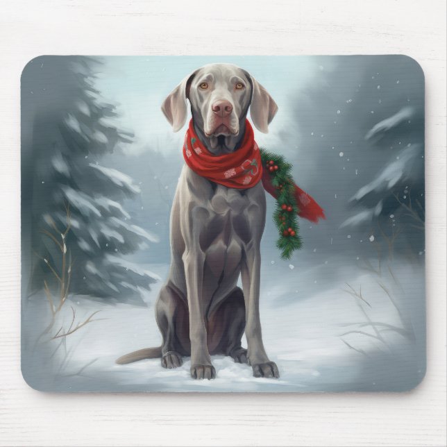 Weimaranerhund i snö jul musmatta (Framsidan)