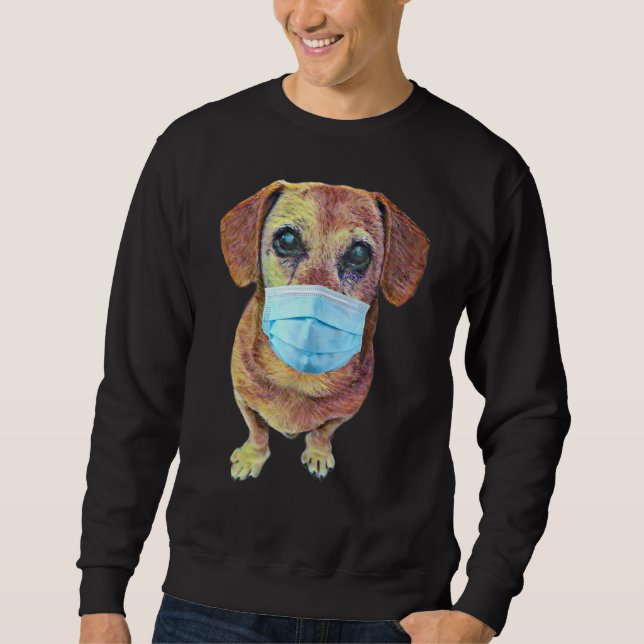 Weiner Hund med mask på Lång Ärmad Tröja (Framsida)