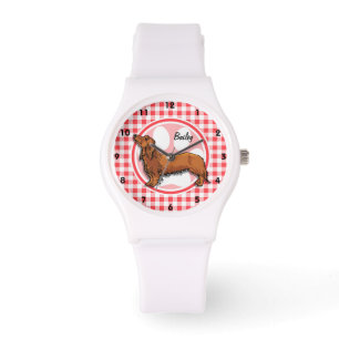 Weiner Hund; Red and White Gingham Armbandsur