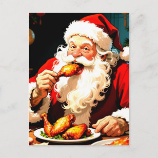 Weird Santa Eating Chicken Vykort