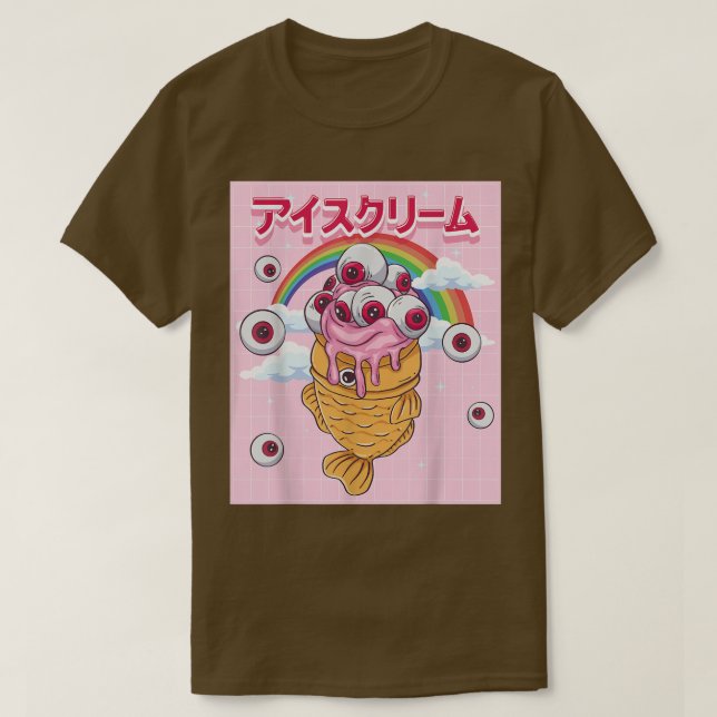 Weirdcore Aesthetic Kawaii Taiyaki Ice Cream Cone T Shirt (Design framsida)