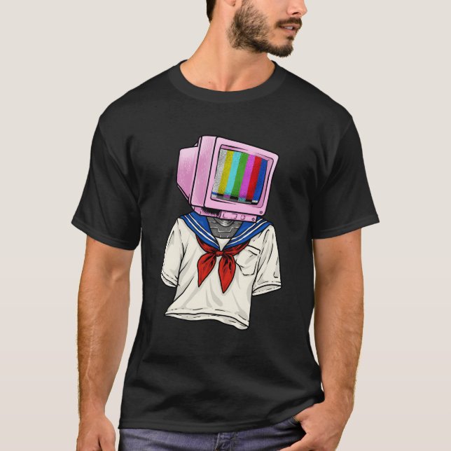 Weirdcore Aesthetic Object Tv Head Dreamcore Anime T Shirt (Framsida)