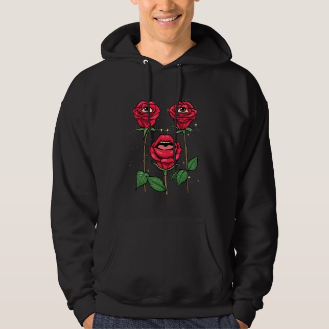 Weirdcore Aesthetic Peeping Red Roses Flower Flora Hoodie (Framsida)