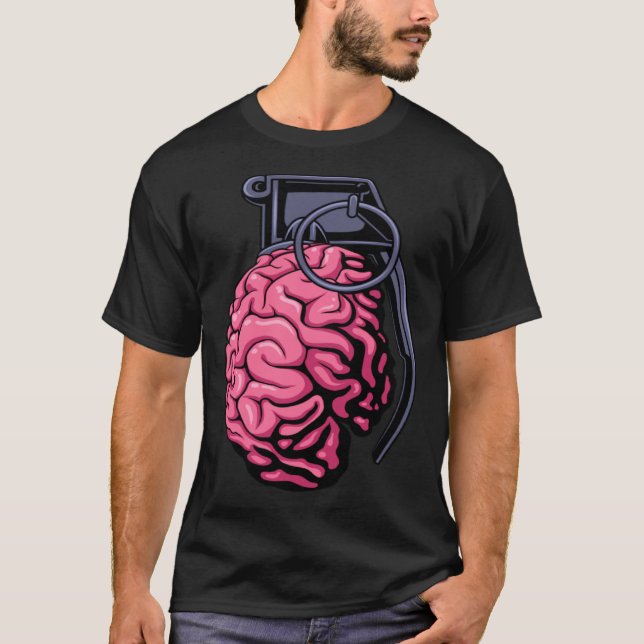 Weirdcore Brain Grenade Surreal Military Soldier V T Shirt (Framsida)