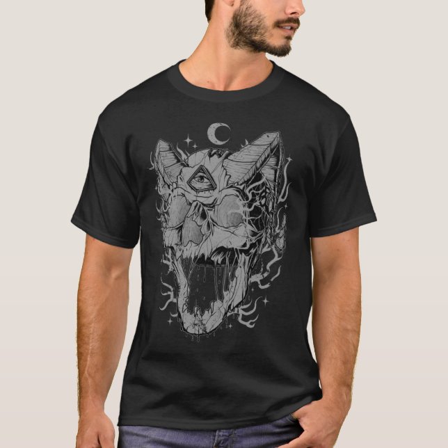 Weirdcore Djävulen Skull Illuminati Öga Surreal 66 T Shirt (Framsida)