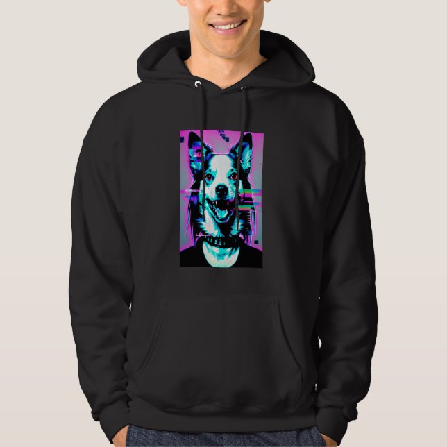 Weirdcore Hund Glitch Trippy Vaporwave Alt Harajuk Hoodie (Framsida)