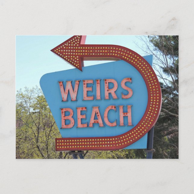Weirs Beach New Hampshire Vintage Sign Vykort (Framsida)