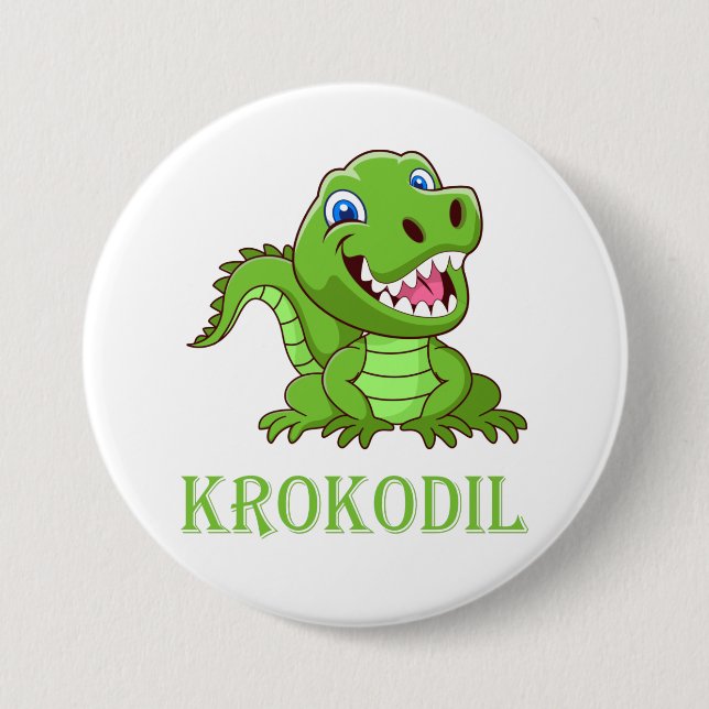 weiß grün Krokodil Cartoon Knapp (Framsida)