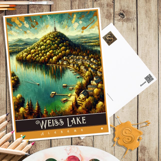 Weiss Lake, Alabama | Vintage-målning Vykort (Skapare uppladdad)