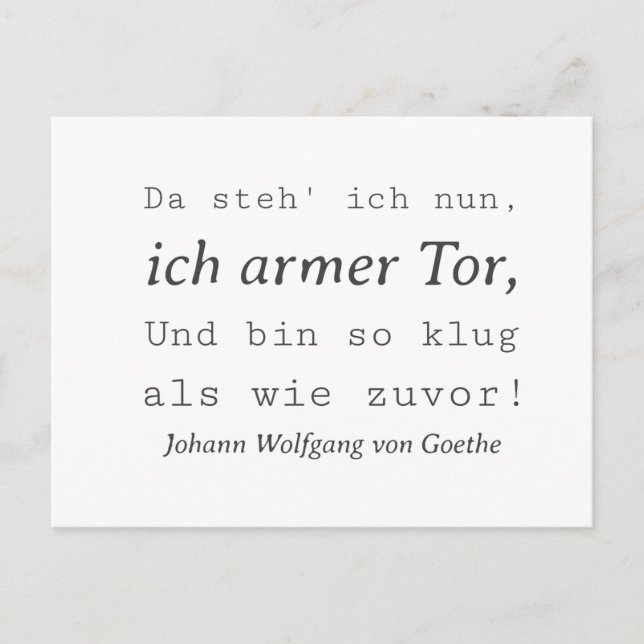 Weisse Goethe Zitat So klug als wie zuvor Vykort (Framsida)