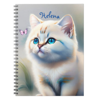 weiße Katze mit blauen Augen Wasserfarbenbild Anteckningsbok