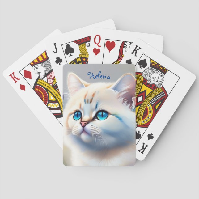 weiße Katze mit blauen Augen Wasserfarbenbild Casinokort (Baksidan)