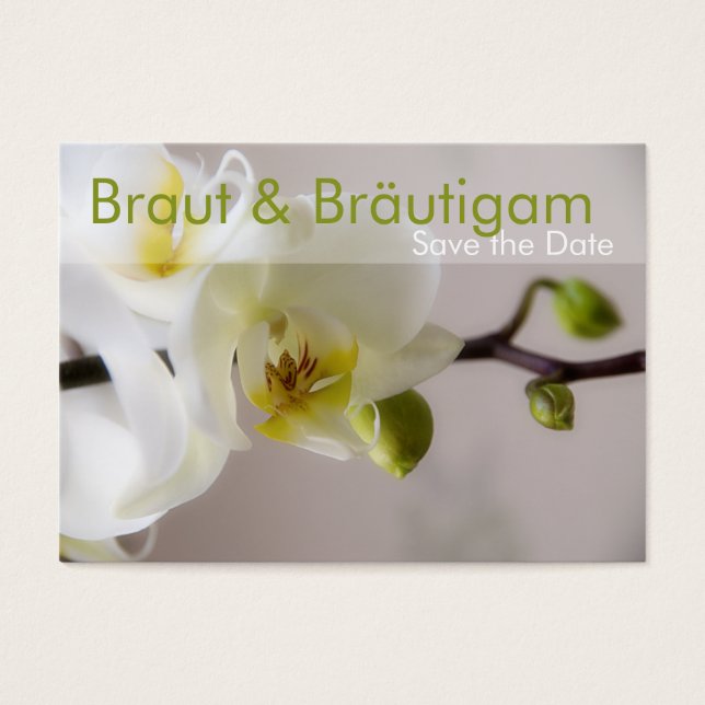Weisse Orchidee ・ Spara datumet Mini Karten Visitkort (Framsidan)