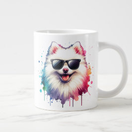 Weißer kleiner Spitz Hund mit Sonnenbrille Jumbo Mugg